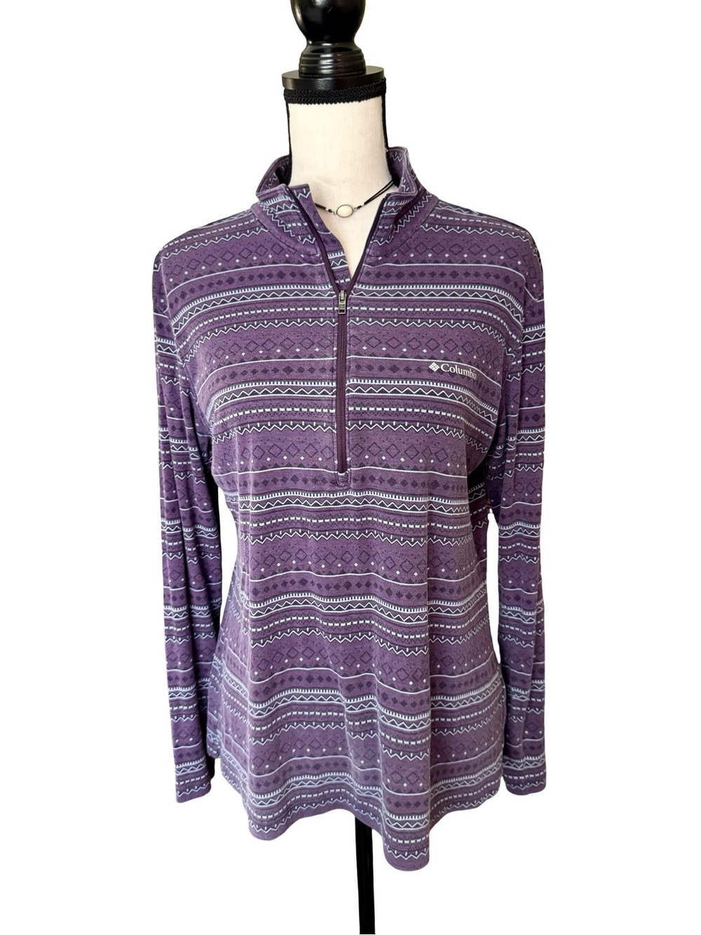 Columbia Women's Large Purple Fair Isle Geometric Quarter Zip Pullover Cotton